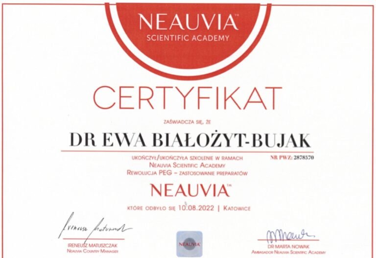 Certyfikat – Neauvia Scientific Academy: Rewolucja PEG (2022)