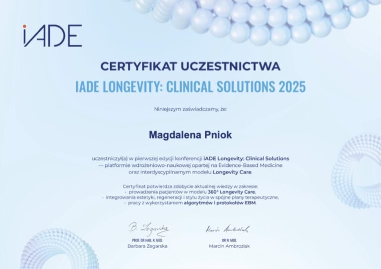 Certyfikat uczestnictwa – iADE Longevity: Clinical Solutions 2025