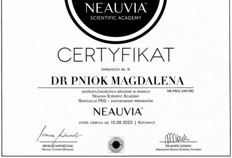 Certyfikat – Neauvia Scientific Academy: Rewolucja PEG (2022)